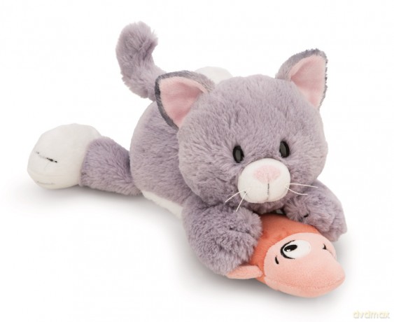NICI Przytulanka kotek szary z rybką 30 cm leżący