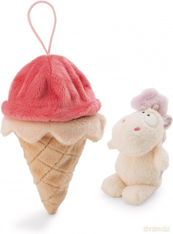 NICI Przytulanka jednorożec Creamy Pink 10 cm w lodowym wafelku z zawieszką