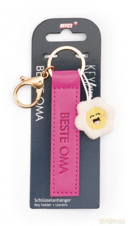 NICI wieszak/brelok na klucze różowy band z kwiatkiem Beste Oma 10 cm