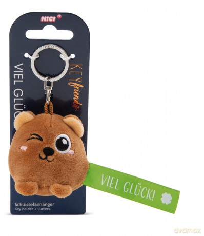 NICI wieszak/brelok na klucze miś z zieloną wstążką Viel Glück! 5 cm