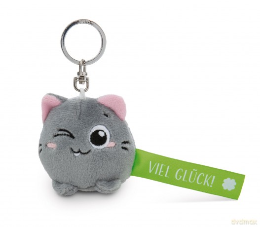 NICI wieszak/brelok na klucze kotek z zieloną wstążką Viel Glück! 5 cm