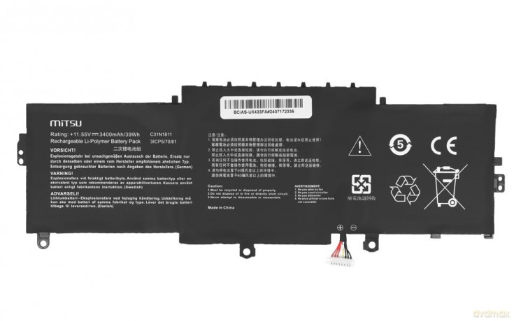Bateria C31N1811 do Asus ZenBook 14 UX433 UX433F UX433FA UX433FN UX433FL 3400 mAh (39 Wh) 11.55V