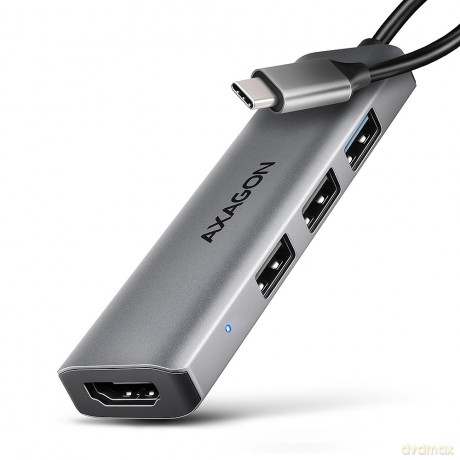 HMC-H3A Wieloportowy hub USB 4in1, 5Gbps, 3x USB-A (2x USB2.0, 1x USB3.0) + HDMI 4K/30Hz, metal, 15cm USB-C kabel