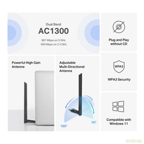 Mercusys MA30H AC1300 High Gain Wi-Fi USB Adapter
