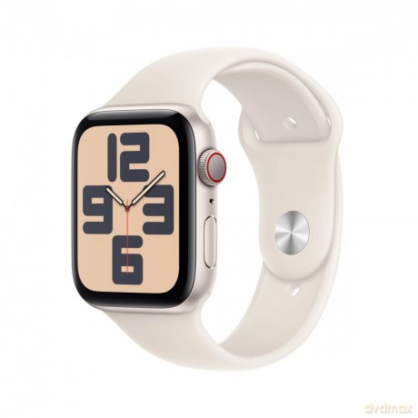 Watch SE GPS + Cellular, koperta 44 mm z aluminium w kolorze księżycowej poświaty z paskiem sportowym w kolorze księżycowej poświaty - rozmiar S/M