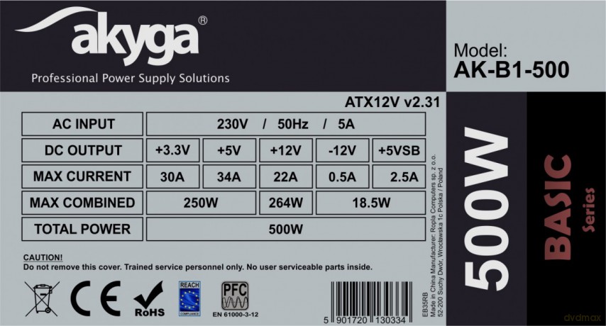 Zasilacz ATX 500W AK-B1-500 P4 PCI-E 6+2 pin 3x SATA 2x Molex PPFC FAN 12cm