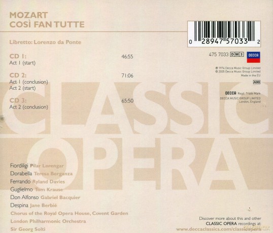 Solti: Mozart:Cosi Fan Tutte [CD]