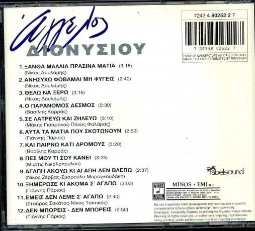 Aggelos Dionysiou: Aggelos Dionysiou-Fovamai Mi Figeis [CD]