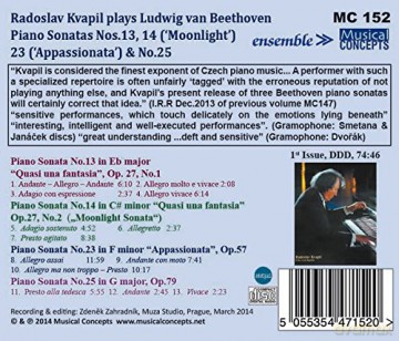 Radoslav Kvapil: Beethoven Piano Sonatas: No. 14 'Moonlight', No. 23 'Appassionata', No. 13 Op. 27 E Flat, No. 25 Op. 79 G Major [CD]