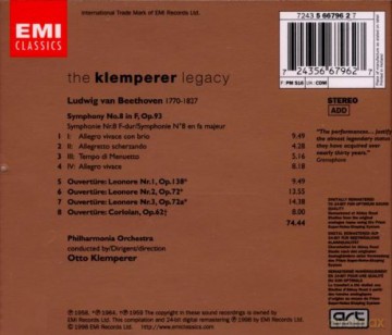 The Klemperer Legacy: Beethoven Symphony No.8-Klemperer - Philharmonia Orchestra [CD]