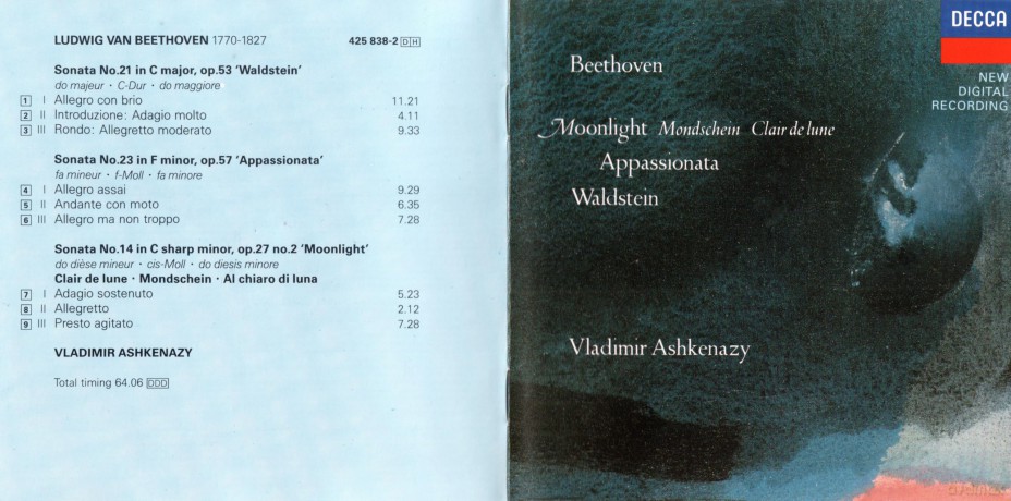 Vladimir Ashkenazy: Beethoven: Sonatas 14, 21 & 23 - Moonlight / Appassionata / Waldstein [CD]