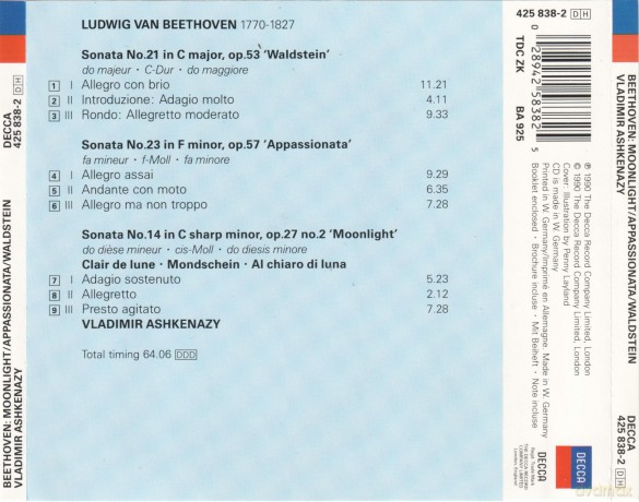 Vladimir Ashkenazy: Beethoven: Sonatas 14, 21 & 23 - Moonlight / Appassionata / Waldstein [CD]