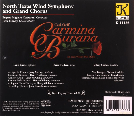 Orff^Eustis^Nedvin^Snider^Corporon: Carmina Burana [CD]