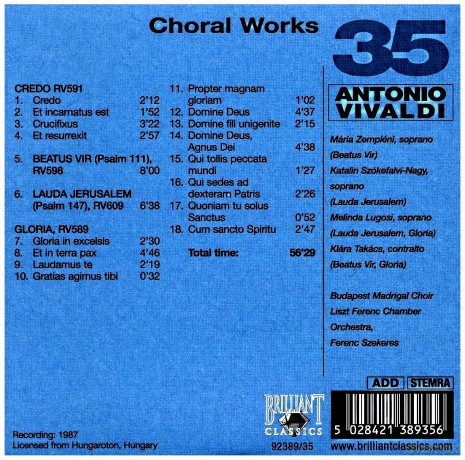Budapest Madrigal Choir: Choral Works [CD]