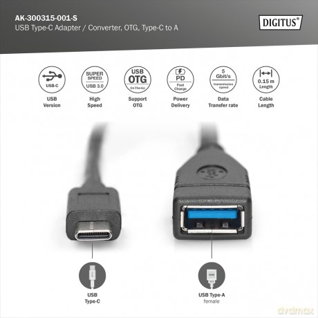 Generica: Digitus Ak300315001s Cavo Adattatore Usb, Tipo A Femmina, Tipo C Maschio, 15 Cm [CD]