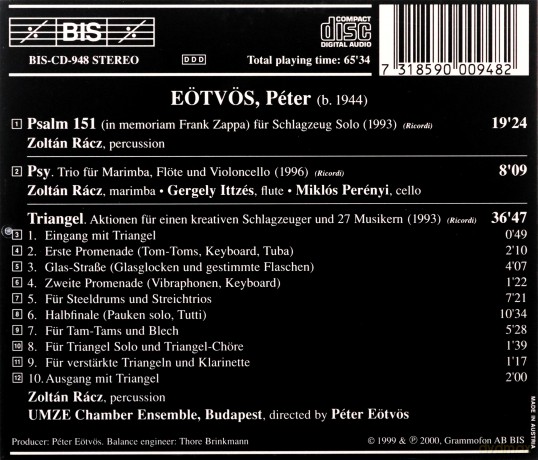 P. Eotvos: ETvS: Percussion Music [CD]