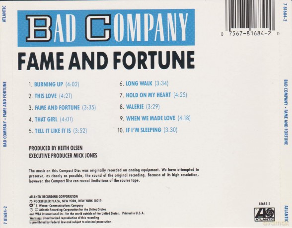 Bad Company: Fame And Fortune [CD]