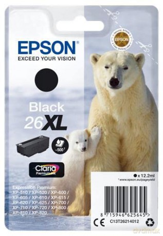Epson: Ink Epson C13t26214012Schwarz EisbR Xl Claria Premium Xp-510Xp-610Xp-615Xp-710Xp-810Xp-520Xp-620Xp-625Xp-720Xp-820 [CD]