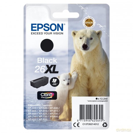 Epson: Ink Epson C13t26214012Schwarz EisbR Xl Claria Premium Xp-510Xp-610Xp-615Xp-710Xp-810Xp-520Xp-620Xp-625Xp-720Xp-820 [CD]