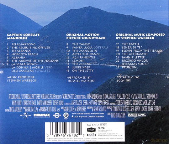 Captain Corelli's Mandolin soundtrack (Kapitan Corelli) (Stephen Warbeck) [CD]