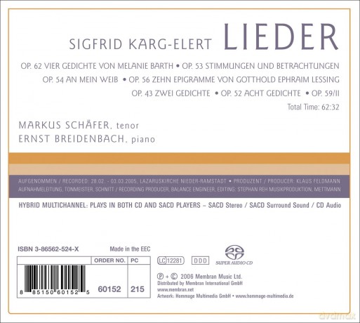 Karg-Elert: Lieder [CD]