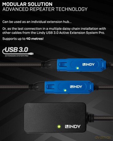 Lindy: Lindy 43159 Prolunga Attiva Con Hub Usb 3.0, 4 Porte, 10 M, Nero [CD]