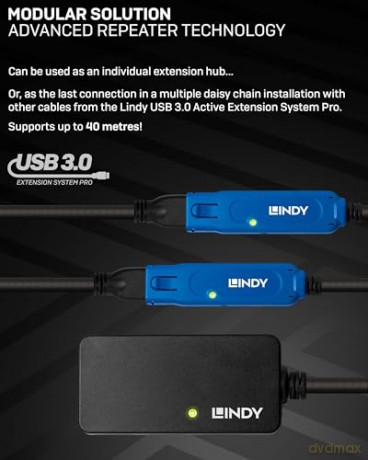 Lindy: Lindy 43159 Prolunga Attiva Con Hub Usb 3.0, 4 Porte, 10 M, Nero [CD]