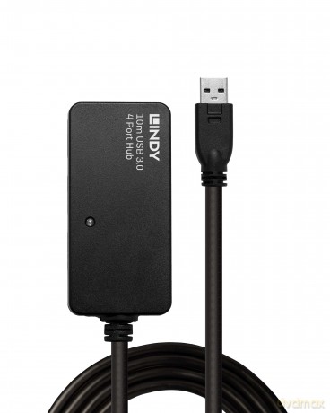 Lindy: Lindy 43159 Prolunga Attiva Con Hub Usb 3.0, 4 Porte, 10 M, Nero [CD]