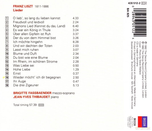 B. Fassbaender: Liszt: 18 Lieder [CD]