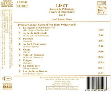 Liszt: Liszt: AnnEs De PLerinage, vol.1 [CD]