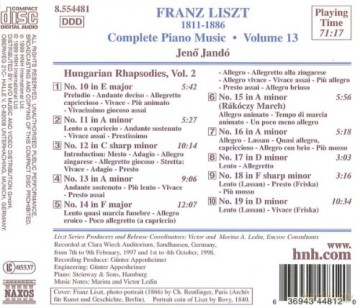 F. Liszt: Liszt: Hungarian Rhapsodies, Vol. 2 [CD]