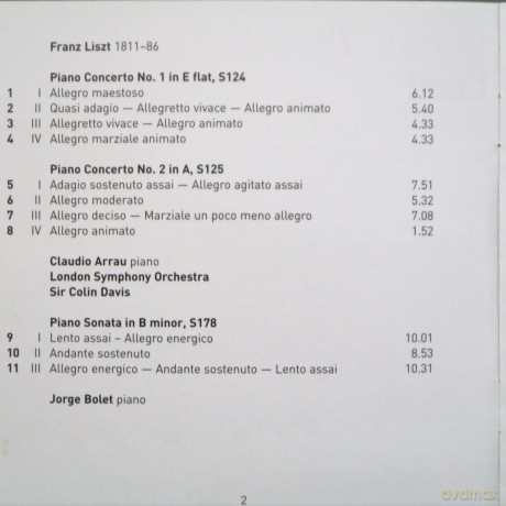 Claudio Arrau: Liszt: Piano Concerto 1, 2, Sonata In B Minor [CD]