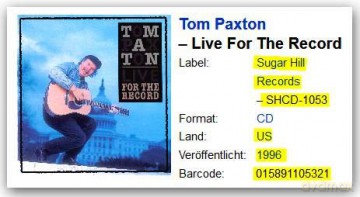 Tom Paxton: Live For The Record [CD]
