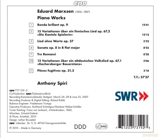 Anthony Spiri: Marxsen: Piano Works, Rondo Brillant, Variations, Sonata [CD]