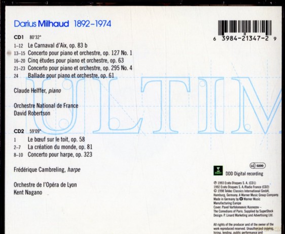 D. Milhaud: Milhaud: CrAtion Du Monde/carnival d'aix [2CD]