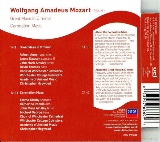 Wolfgang Amadeus Mozart: Mozart: Great Mass In C Minor And Coronation Mass [CD]