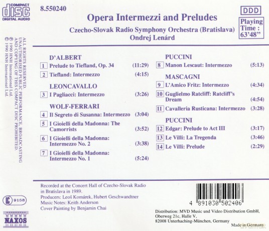 Opera, Intermezzi, Prelud [CD]