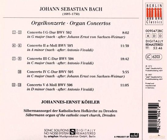 Johann Sebastian Bach: Organ Concertos [CD]