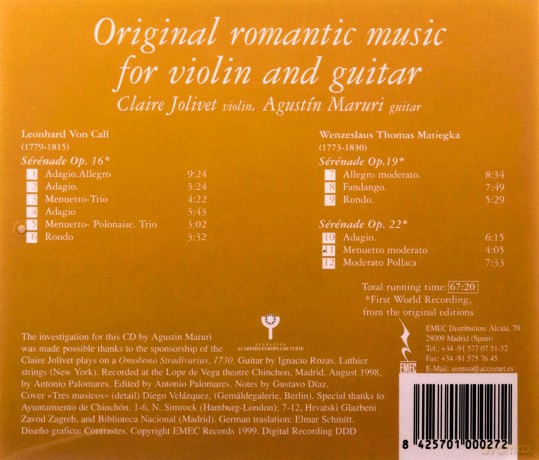 Claire Jolivet: Original Romantic Music For Violin And Guitar [CD]