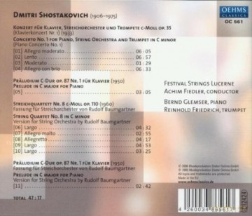 D. Shostakovich: Piano Concerto no.1, String Quartet, Prelude in C [CD]