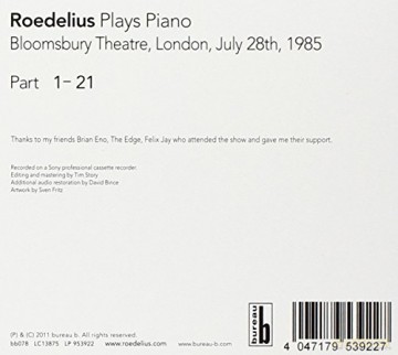 Roedelius: Plays Piano: Live in London 1985 [CD]