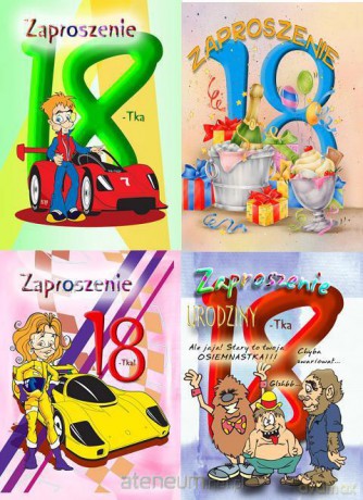 Zaproszenie brokat 18-stka 10 szt. mix [GADŻET]