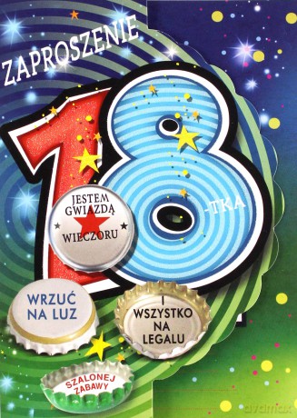 Zaproszenie brokat 18-stka 10 szt. mix [GADŻET]