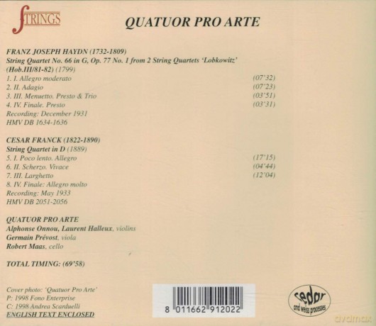 Quator Pro Arte: Quatuor Pro Arte [CD]