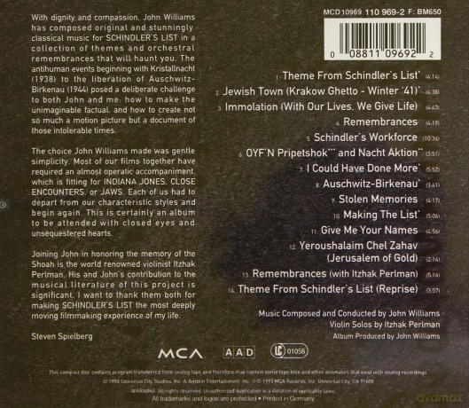 Schindler's List soundtrack (Lista Schindlera) [CD]