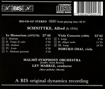 Nobuko Imai: Schnittke: In Memoriam and Viola Concerto [CD]