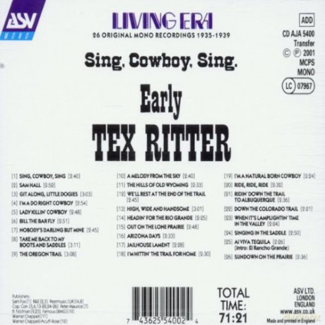 Tex Ritter: Sing, Cowboy, Sing [CD]