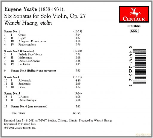 Ysaye: Six Sonatas for Solo Violin Op 27 [CD]