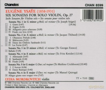 Lydia Mordkovitch: Six Sonatas For Solo Violin, Op. 27 [CD]