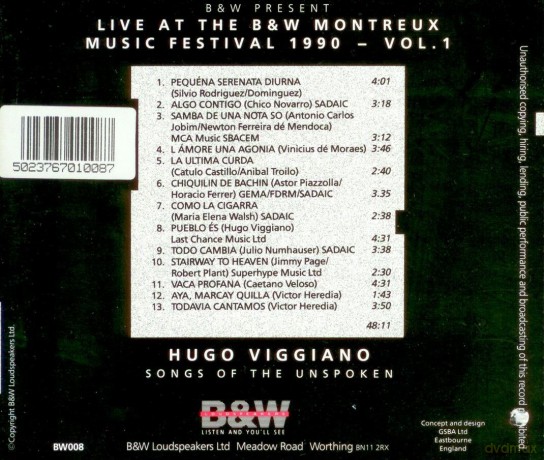 Hugo Viggiano: Songs of the Unspoken - Live at the b&w Montreux Music Festival 1990 - Vol. 1 [CD]